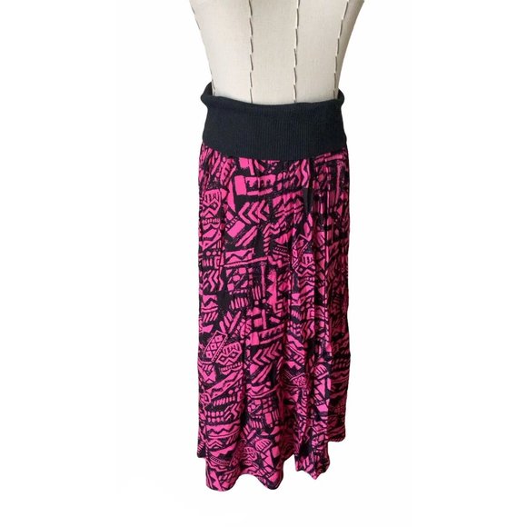 Vintage 80s 2 Piece Pink Top & Skirt Tribal Print Carrie Bradshaw Keith Haring - Picture 8 of 12